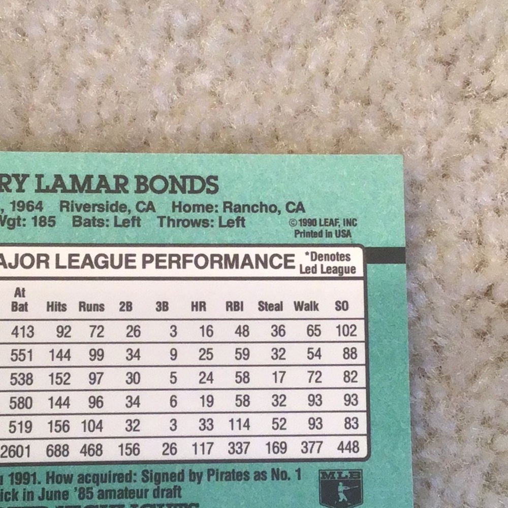 Vintage Barry Bonds Donruss ‘91 MLB Baseball Trading Cards, Set of 2 Error Cards - Picture 8 of 9